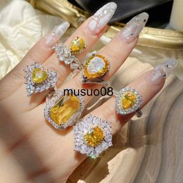 Band Rings 6 Style Elegant Women 925 Sterling Silver Ring Yellow Crystal Lab Diamond Geometric Finger Ring Exquisite Wedding Bride Jewellery J230602