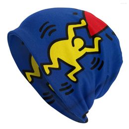 Berets Love Red And Yellow Abstract Bonnet Femme Hip Hop Knitted Hat For Men Women Warm Winter Haring Geometric Beanies Caps