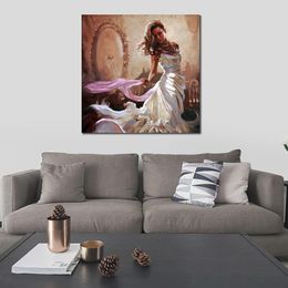 Hand Painted Figurative Canvas Art Lady on White Before Mirror The Romanticism of Dancers Oil Painting Artwork for Nursery Room