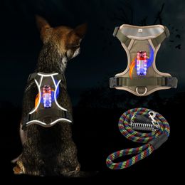 Harnesses Light Up Dog Harness No Pull LED Light Dog Harness Vest for Night Walking USB Rechargeable Reflective Dog Vest with Leash Soft H