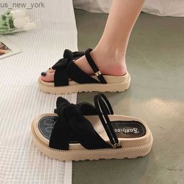 New Style Fairy Style Lady Summer Slippers Thick Platform Flat Sandals with Butterfly-Knot Summer Flip Flops Sandals Women Shoes L230518