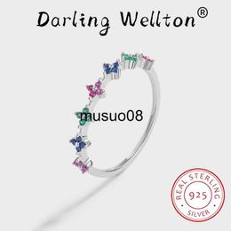 Band Rings NEW Trend Rainbow Series Flower Plum Blossom Emerald Sapphire Couple Ring For Women Cross Original Sterling Silver Gift Jewelry J230602
