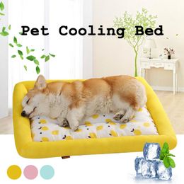 Mats New SXL Dog Mat Cooling Summer Pad Mat Ice Pad Dog Sleeping Round Mats For Dogs Cats Pet Kennel Breathable Cold Silk catDog Bed