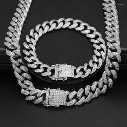 Necklace Earrings Set 12MM Men Steel Cuban Miami Link Chain Bracelet Full CZ Dragon Clasp Lock Hip Hop Bling