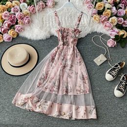 Basic Casual Dresses Summer Womens Dress French Retro Square Neck Print Suspender Waist Lace Feamle Short HH293 230601