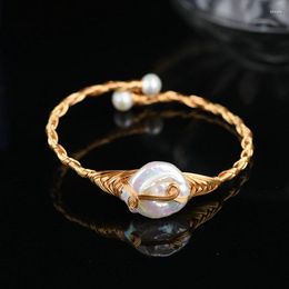 Bangle 2023 Original Handmade 14K Gold Plated Wire Wrapping Natural Baroque Pearl Charm Cuff