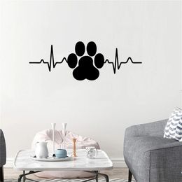 Dog Paw Print Heartbeat Vinyl Art Home Decor Wall Stickers Pet Shop Veterinary Window Decals Removable Murals Wallpaper