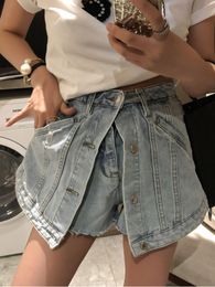 Womens Shorts Skirt Fake Two Pieces of High Waist Aline Thin Denim Street Style Mall Goth Summer 230601