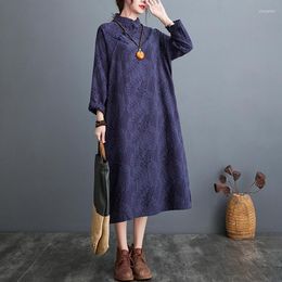 Casual Dresses 2023 Spring Summer Vintage Solid Jacquard Weave Dress Women Loose Long Sleeve Ladies Fashion Clothing