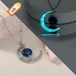 Luminous Moon Necklace Glowing Night Fluorescence Antique Punk Glow In The Dark Necklace for Men Women Hiphop Jewellery