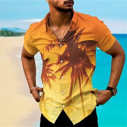 Men's Casual Shirts Men's Summer Shirt Hawaiian Oversized Short-sleeved Coconut Tree Printing Fashion Beach Party Dress SX-5XL