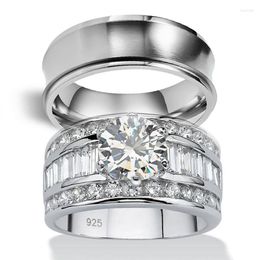 Wedding Rings Sz6-12 Couple Mens Stainless Steel Matching Band Women CZ Engagement Sets For Him And Her