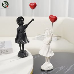 Decorative Objects Figurines Flying Balloon Girl Figurine Banksy Home Decor Modern Art Sculpture Resin Figure Craft Ornament Collectible Statue 230602