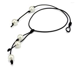 Chains Freshwater Cultured Simulated Long Leather Pearl Necklace Choker For Women