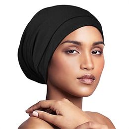 Elastic Band Satin Lining Women's Beanie Chemo Cap Muslim Headwear Cotton Turban Bonnet Female Night Sleep Caps Hair Accessories