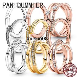 Band Rings New 925 Pure Silver Peach Heart Disc Interlaced Double-sided Three Ring Women's Ring Wedding High-quality DIY Charm Jewellery J230602