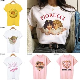 Süßes Angel Baby Koreanisches T-Shirt T-Shirts Kleidung Damen Übergroß Fiorucci Briefdruck Spaß Harajuku Oansatz Lose Tops