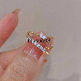 Band Rings Luxury Zircon Heart Rings for Women Opening Adjustable Weave Rhinestone Ring Engagement Wedding Jewellery Fashion Girlfriend Gifts J230602