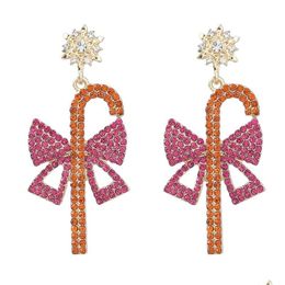 Dangle Chandelier Trend Metal Rhinestone Bow Cane Earrings Festive Party Statement 2022 Womens Accessories Drop Delivery Jewelry Dhmma