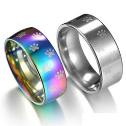 Band Rings Vintage Sier Rainbow Cute Bear Paw Cat Claw Ring 316L Stainless Steel Mens Jewellery For Men Lord Wedding Male Drop Delivery Dhfe1