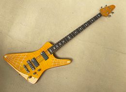 4 Strings Brown Electric Bass Guitar with 24 Frets Neck Through Body Flame Maple Veneer Can be Customised