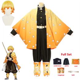 Anime Costumes Anime Demon Slayers Kimetsu no Yaiba Agatsuma Zenitsu Cosplay Come Women Kimono Uniform Halloween Christmas Party clothes Z0602