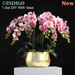 Garden Decorations Purple Heart Orchid 7PCSOrchid5PCS Leaves MossPot DIY Flower Arrangment Real Touch Office Decoration Event INDIGO 230601