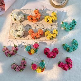 Dangle Earrings 2023 Spring Forest Series Handmade Fabric Flower V-shaped Original Design Creative Rose