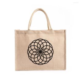 Shopping Bags Custom Flower Of Life Black Tote Bag With Handle Sacred Geometry The Beach Personalised Burlap