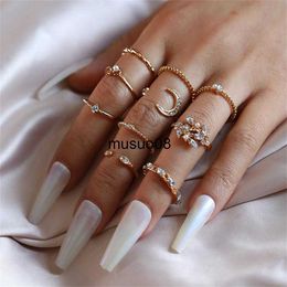 Band Rings Bohemian Rings Set For Women Geometric Vintage Star Moon Flower Knuckle Finger Ring Party Female Fashion Jewellery Gift J230602