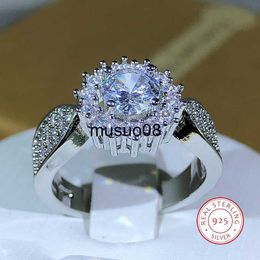 Band Rings Newest Classic Many Prong Main White Zircon Ring 925 Silver For Ladies Party Cookic Party Jewelry Gift J230602