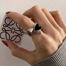 Band Rings Trendy Two-color Black Heart Rings For Women Minimalist Aesthetic Drop Of Oil Open Rings Female Metal Punk Party Jewellery J230602