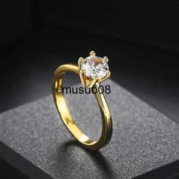 Band Rings Classic 1 Crystal Wedding Ring For Women Zirconia Gold Color Engagement Anniversary Proposal Marriage Ring Jewelry R174 J230602