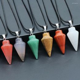 Pendant Necklaces Cone Natural Crystal Stone Necklace Rubbies Zoisite Agates Pink Quartz Pointed Pendulum Dowsing Wicca Healing Jewelry