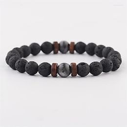 Strand Natural Lava Stone Beads Healing Balance Chakra Charm Bracelet Wooden Prayer Coloured For Women Men Jewellery