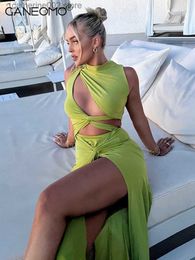 Party Dresses Green Summer Tight Twist Cut Out Slit Maxi Dresses for Women 2023 Party Elegant Sexy Sleeveless Ladies Vacation Long Dress T230602