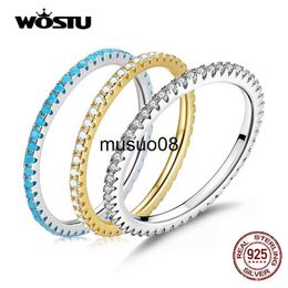 Band Rings WOSTU Genuine 925 Sterling Silver Simple Geometric Round Single Stackable Finger Rings For Women Engagement Jewellery CQR066 J230602