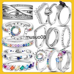 Band Rings 2023 Fashion 925 Silver Princess Tiara Crown Sparkling Love Heart Rings for Women Jewelry Anniversary Gift J230602