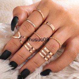 Band Rings TOBILO 8pcs/set Bohemian Hollow Cross Geometric Rings Set for Women Gold Colour Open Joint Ring Party Wedding Jewellery Gifts J230602