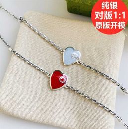 designer jewelry bracelet necklace ring high quality enamel glue dropping Red Heart 925 used blue heart women's interlocking love couple Bracelet