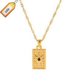 Vintage 18K Gold Plated Square Compass Black Stone Necklace Stainless Steel Eight-pointed Star Pendant Necklace