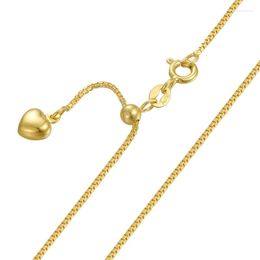 Chains Pure 18k Yellow Gold Chain Women Luck Box & Heart Charm Adjustable Necklace 18inch 3.53g 1.1mmW