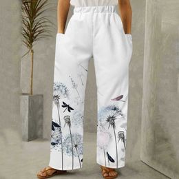 Capris Spring and Summer Wide Leg 2023 New Leisure Holiday Pants Office Women's Flower Print Pockets Loose Casual Trousers P230602