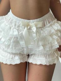 Women's Shorts Cute Lolita Women Soft Comfy Sleep Lace Spliced Bow Elastic Waist Pyjama Shortalls Lounge Homewear Pant Fairy Wear