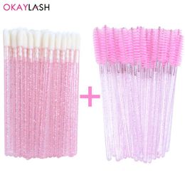 Brushes Wholesale 2 in 1 Crystal Eyelash Mascara Wand Disposable Lash Micro Spoolie Comb Set Lip Gloss Applicators Makeup Tools Supplier