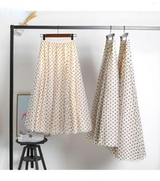 Skirts 3 Layers Mesh Ball Gown Skirt 2023 Year Polka Dot Pleated Voile Beige Black Women Chic Long Tulle Ins Tutu