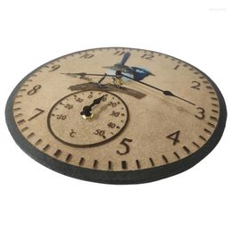 Wall Clocks Outdoor Indoor Clock Resin With Temperature Weather-Resistant Battery Operated 12-Inch Metal