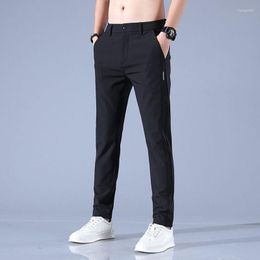 Men's Pants Spring Autumn Man High Waist Slim Straight Pocket Simple Ice Silk Trend All-match Fashion Work Outdoor Casual Trousers