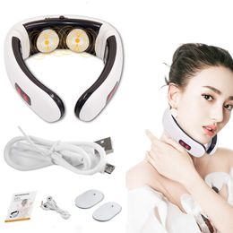 Massaging Neck Pillowws Electric Pulse Back Massager Far Infrared Heating Pain Relief Health Care Relaxation Tool Intelligent Cervical 230602