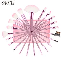 Brushes SAIANTTH 22pcs pink wood makeup brushes set foundation powder eyeshadow kit fashion women professional face beauty leather case